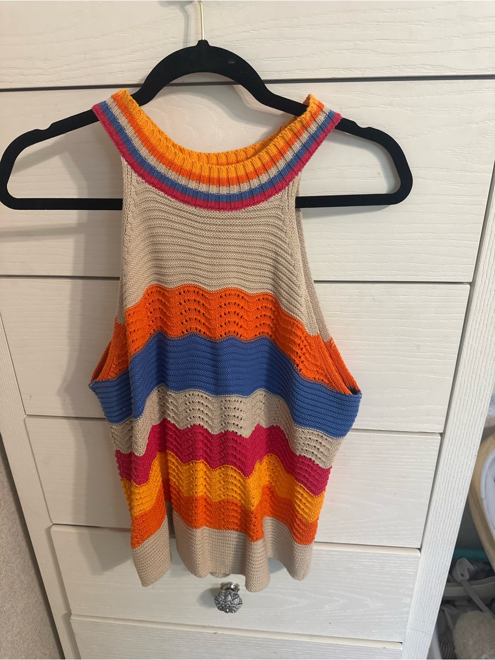 THML Multicolor Striped Halter Knit Tank in Beige, Orange, Blue, Pink, Yellow